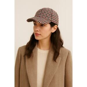 Sandro Paris Houndstooth Baseball Cap Designer Hat Chic Plaid